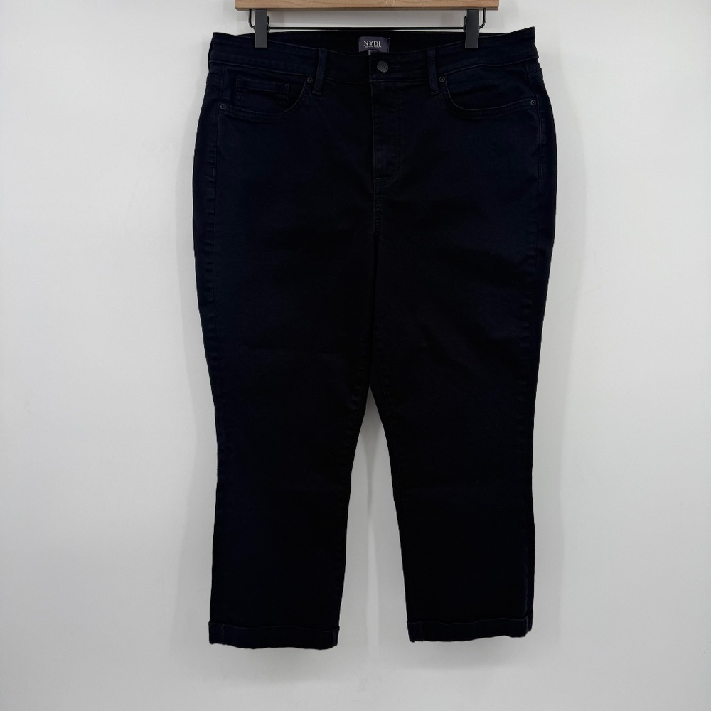 NYDJ Jeans Women 14 Black Cropped Stretch Lift Tuck Denim High Rise